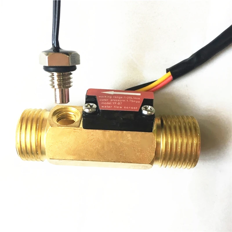 G1/2" Brass Hall Flow Rate Meter NTC Temperature Measurement Water Flow Sensor 