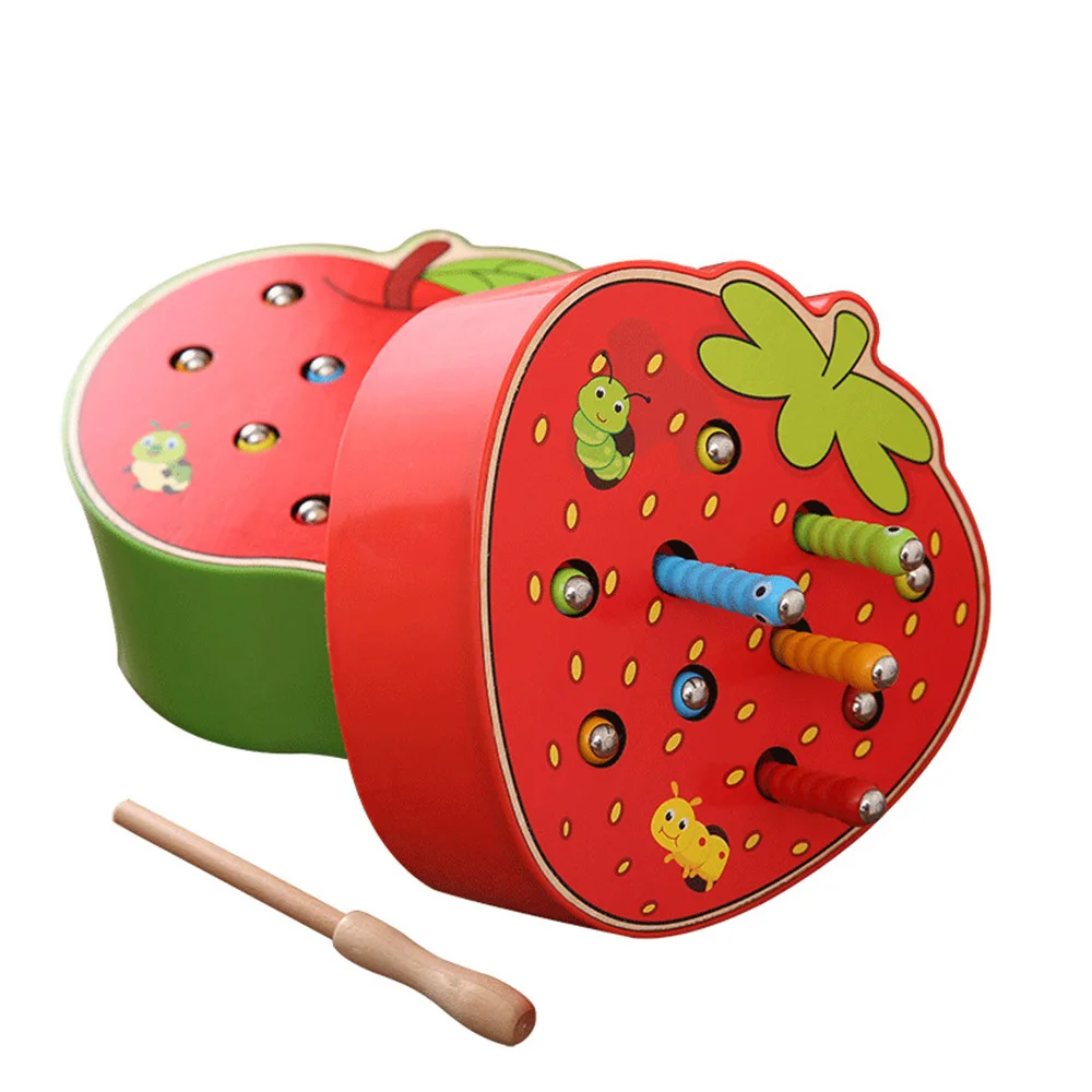 

3D Puzzle Baby Wooden Toys Early Childhood Educational Toys Catch Worm Game Color Cognitive Strawberry Grasping Ability funny