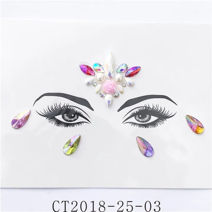 7    Fashion Acrylic Rhinestone Face Stickers For Women Halloween Christmas Birthday Party Decor Gemstone Forehead Face Sticker