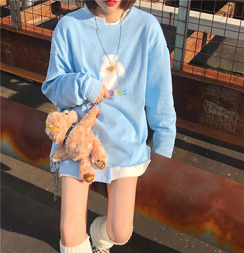 Harajuku толстовки с принтом медведя, женские толстовки для колледжа, милые толстовки с героями мультфильмов, свободные толстовки с длинным рукавом, необычный свитер, Женский пуловер