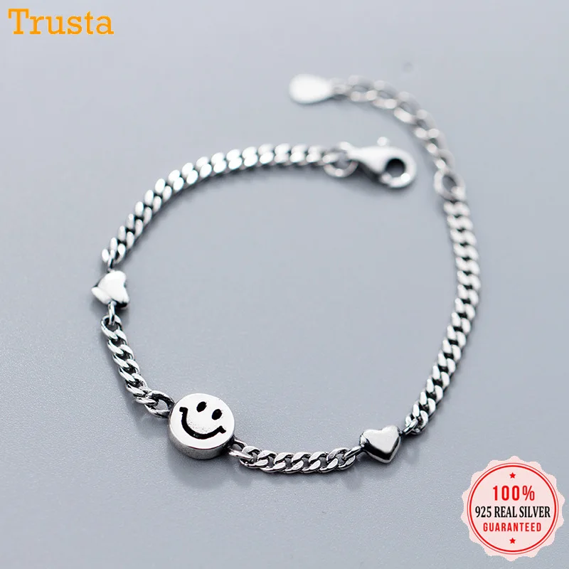Trustdavis, Настоящее серебро 925 пробы, смайлик, сердце цепочка браслет, браслеты для девушек-подростков, Женские Ювелирные изделия DA365