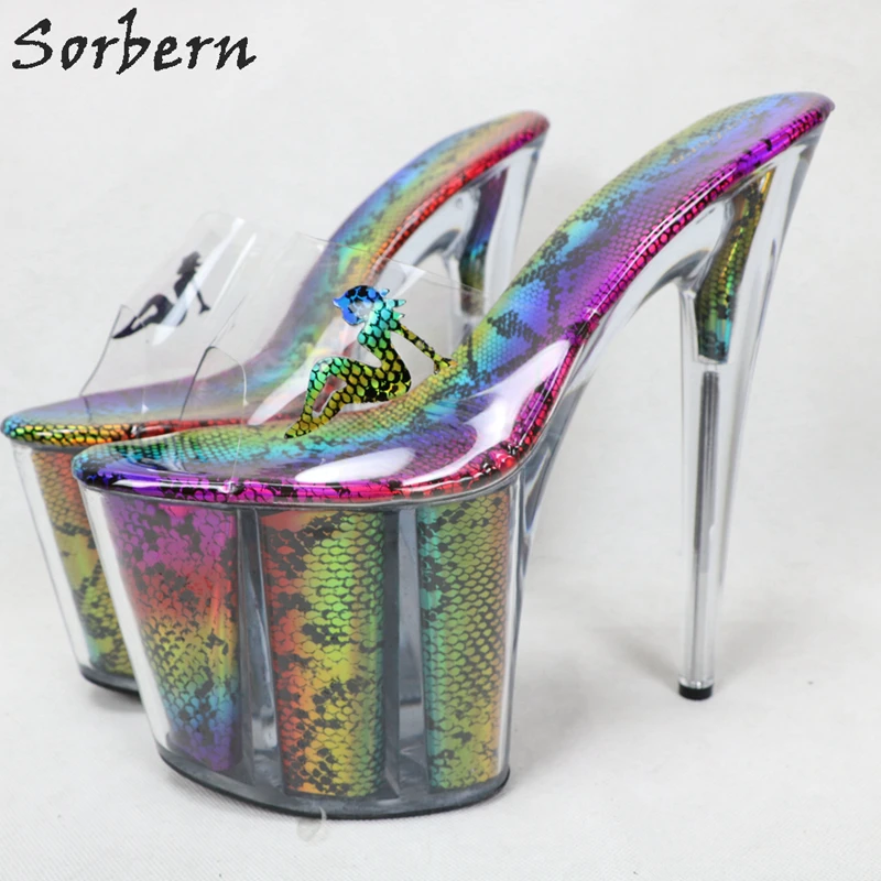Sorbern Perspex/босоножки на высоком каблуке; женские слипоны из прозрачного ПВХ; женские шлепанцы; Летняя обувь из змеиной кожи; уличные тапочки для парней