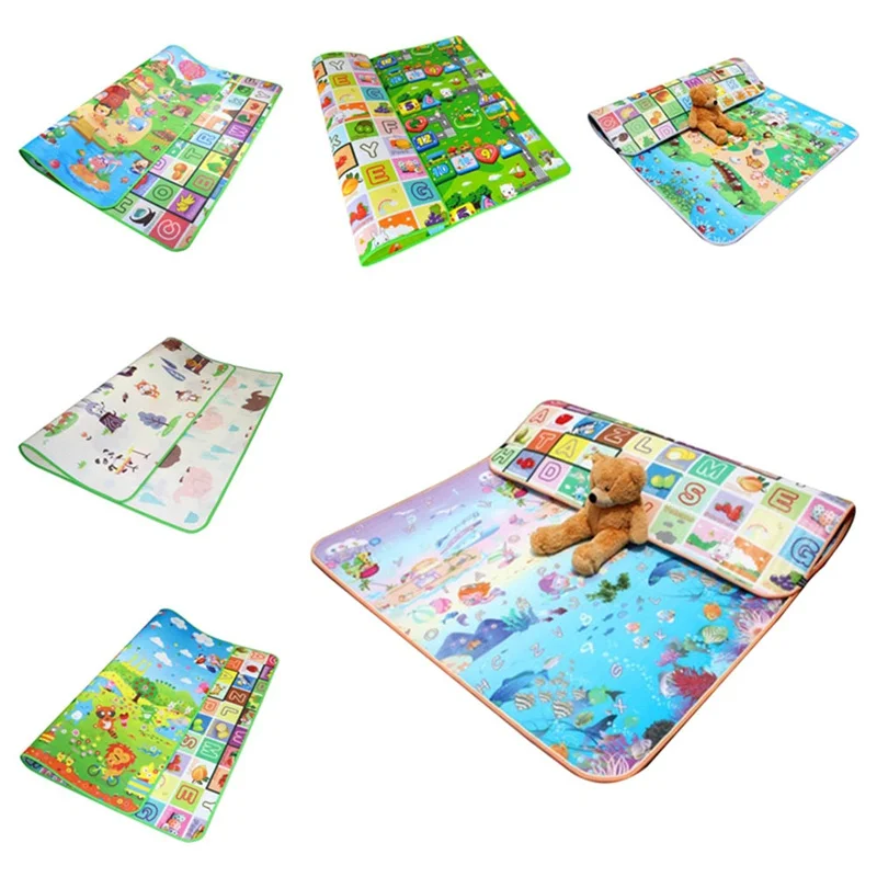 Детский игровой коврик 120*180*0,5 см, детский коврик для ползания, двойная поверхность, Детский развивающий коврик с принтом животных для детей, семейный игровой коврик