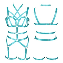 Синий ремень жгут женщина полный тело клетчатый Топ пояс плюс размер эластичный пояс подвязка панк фестивальный рейв полый бюстгальтер сексуальное женское белье