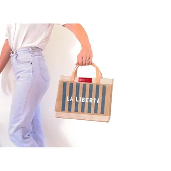 

Customize Striped Beach bags in Navy white, Petite Jute Bag with your text, Burlap Market bags, birthday gift, handbag Tote bag