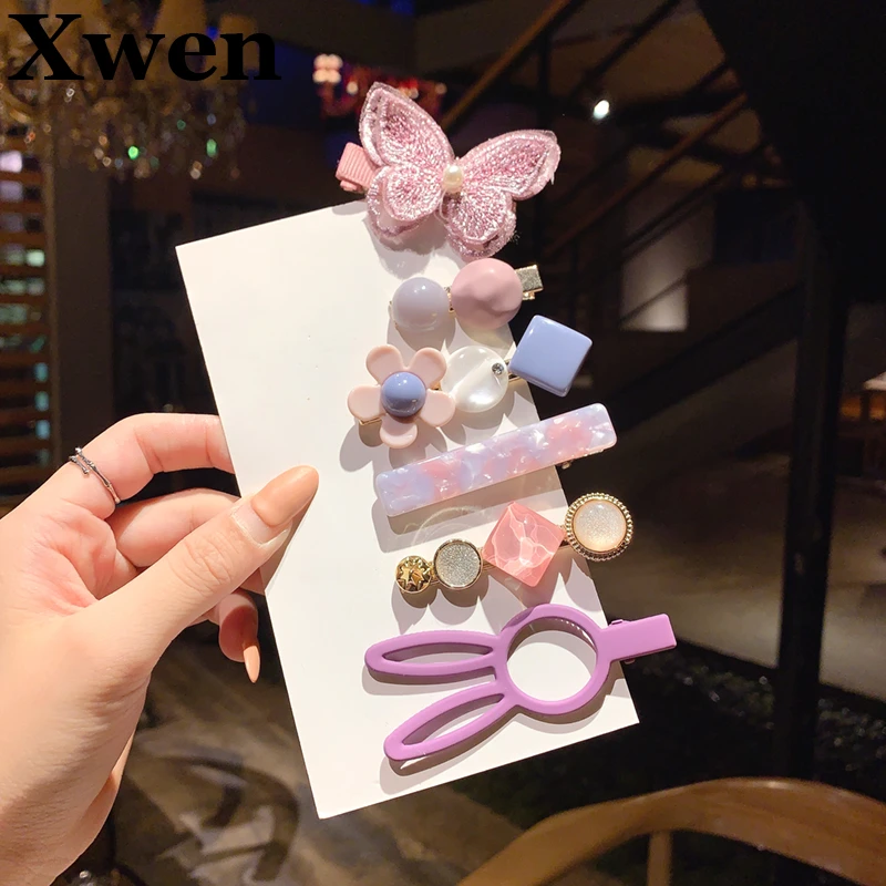 

[Xwen] 2020 New 6pieces/set Sweet Purple Women Hair Clips Girl Bangs Hairpin Headdress Simple Fashion Hair Accessories TM106