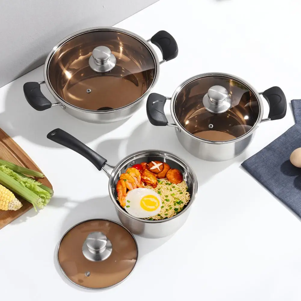 

3Pcs/Set Stainless Steel Frying Pan Universal Pot for Kitchen Induction Cooker Cooking Aluminum Dishwasher Safe Cooking Pan Set