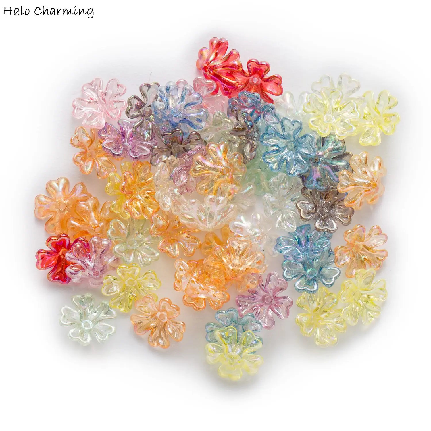 50pcs Acrylic Spacer Flower Beads End Bead Caps for Jewelry Findings