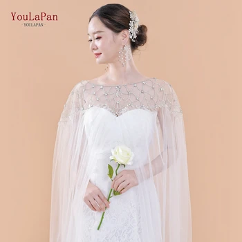 

YouLaPan G14T Long Train Wedding Cape Bridal Shawl White Tulle Long Cape Cloak Shawl Floor-Length Bridal Wedding jacket