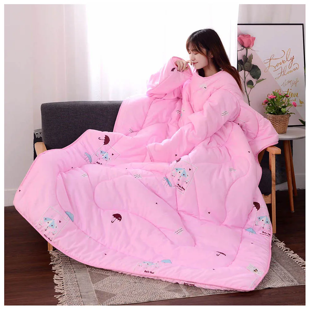 Многофункциональное «ленивое» одеяло с рукавами зимнее теплое утолщенное стираное одеяло AIA99 - Цвет: 120x160cm Pink Small