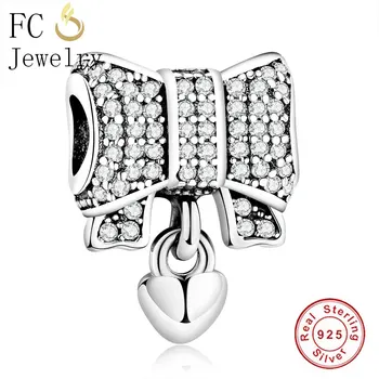 

FC Jewelry Fit Original Brand Charm Bracelet 100% 925 Sterling Silver Bow Tie Heart Lock Beads Making Reflexions Berloque 2019