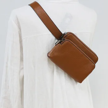 

Genuine Leather Belt Bag Women's Waist Bag Small Female Fanny Pack For Women Waist Pack Leather Waist Bags Womens Chest Bag