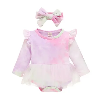 

Baby Newborn Girls Clothes Cute Long Sleeve Toddler Tie Dye Clothes Jumpsuit Headband Casual Spring Autumn Outfits 0-24M
