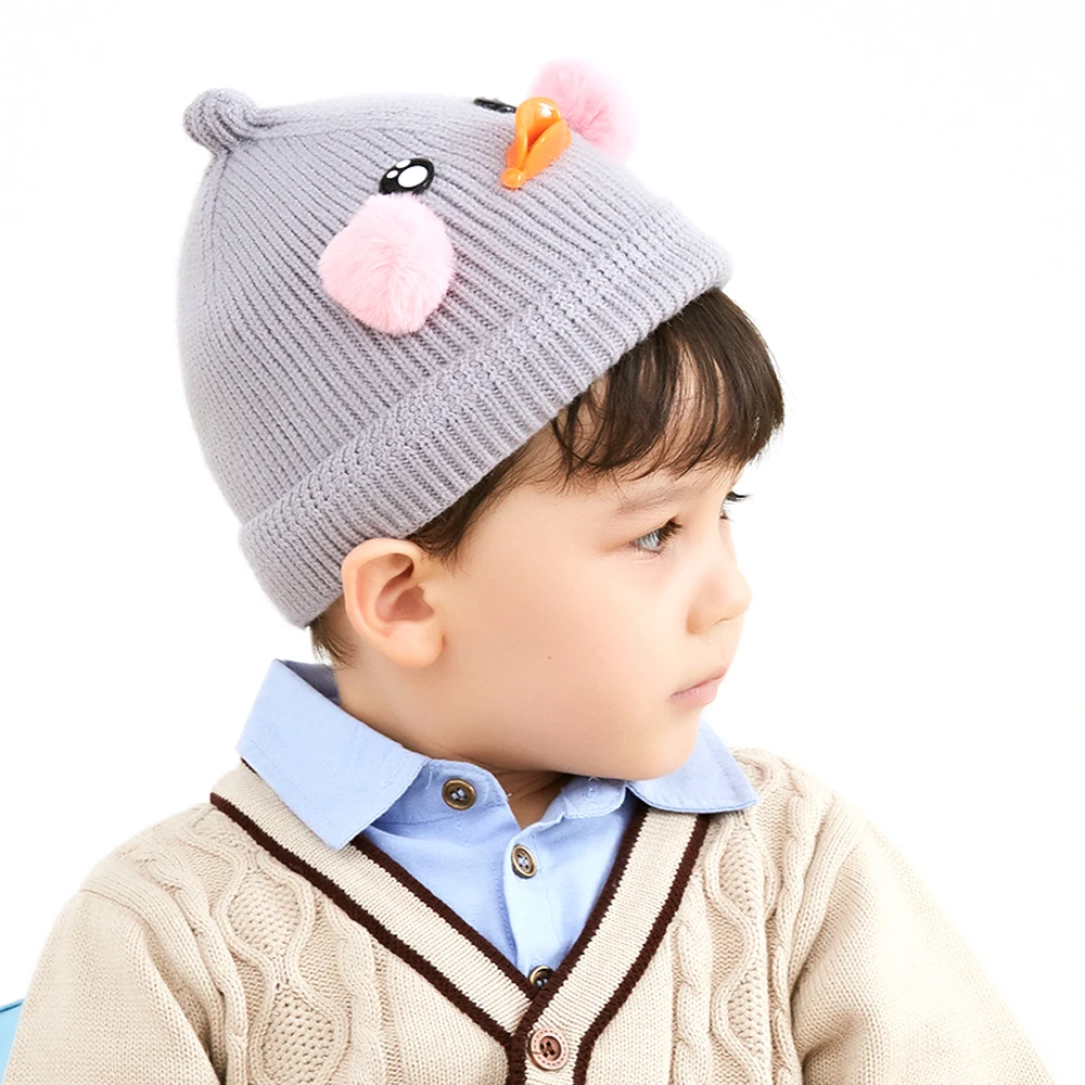 Новая Детская кепка, шапка с милым утенком, теплая осенне-зимняя уличная вязаная шапка, ветрозащитная От 2 до 6 лет, детская теплая Плотная хлопковая шапка для мальчиков и девочек