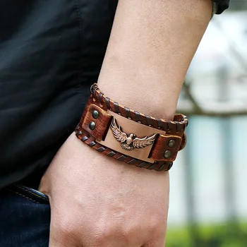 

Vintage Egale Religious Viking Wide Leather Bracelet Men's Trendy Jewelry Punk Adjustable Wrap Bracelets