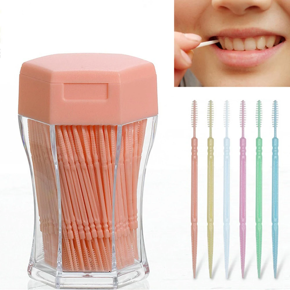 

200pcs/set Soft Plastic double-head Brushed Toothpick Oral Care 6.2 cm
