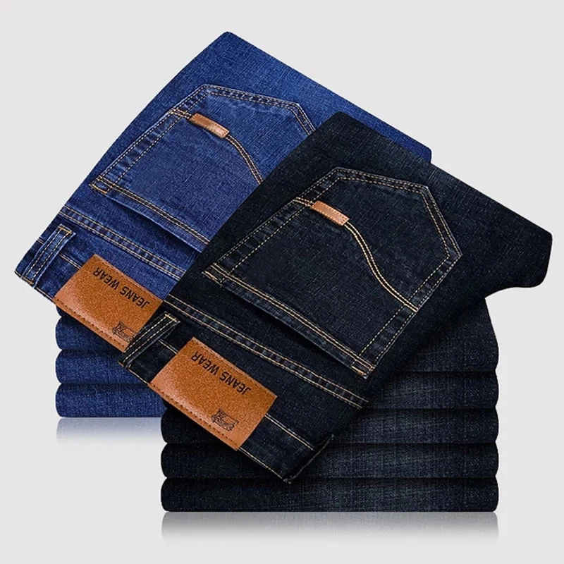 Pantalones vaqueros elásticos para hombre, Jeans clásicos elásticos, informales, cómodos, lisos, lisos, largos, 2021