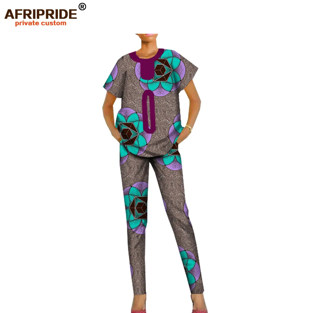 Весенние повседневные брюки для женщин AFRIPRIDE короткий рукав o-образным вырезом топ+ длина лодыжки тонкие брюки женский батик хлопковый комплект A1826004