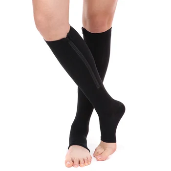 

Newly Open Toe Gel Support Stockings Compression Knee High Socks with Side Zipper FIF66