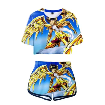 

Japan Anime Saint Seiya 3D Print Tracksuits Women Two Piece Set Crop Top and Shorts Summer Outfits Streetwear Cosplay Costume