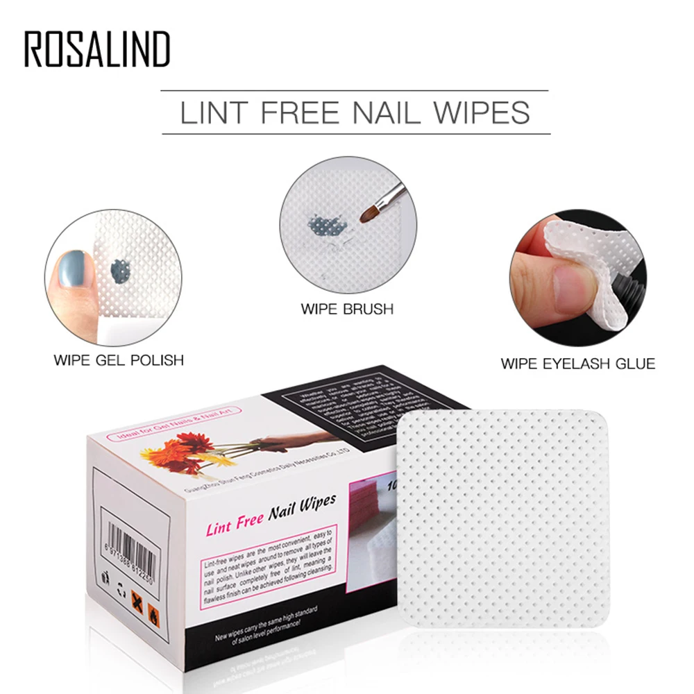 ROSALIND 250 шт/партия безворсовые салфетки для ногтей Дизайн ногтей Очищающие Салфетки Для гель-лака удалить чистые хлопковые подушечки для ногтей бумага