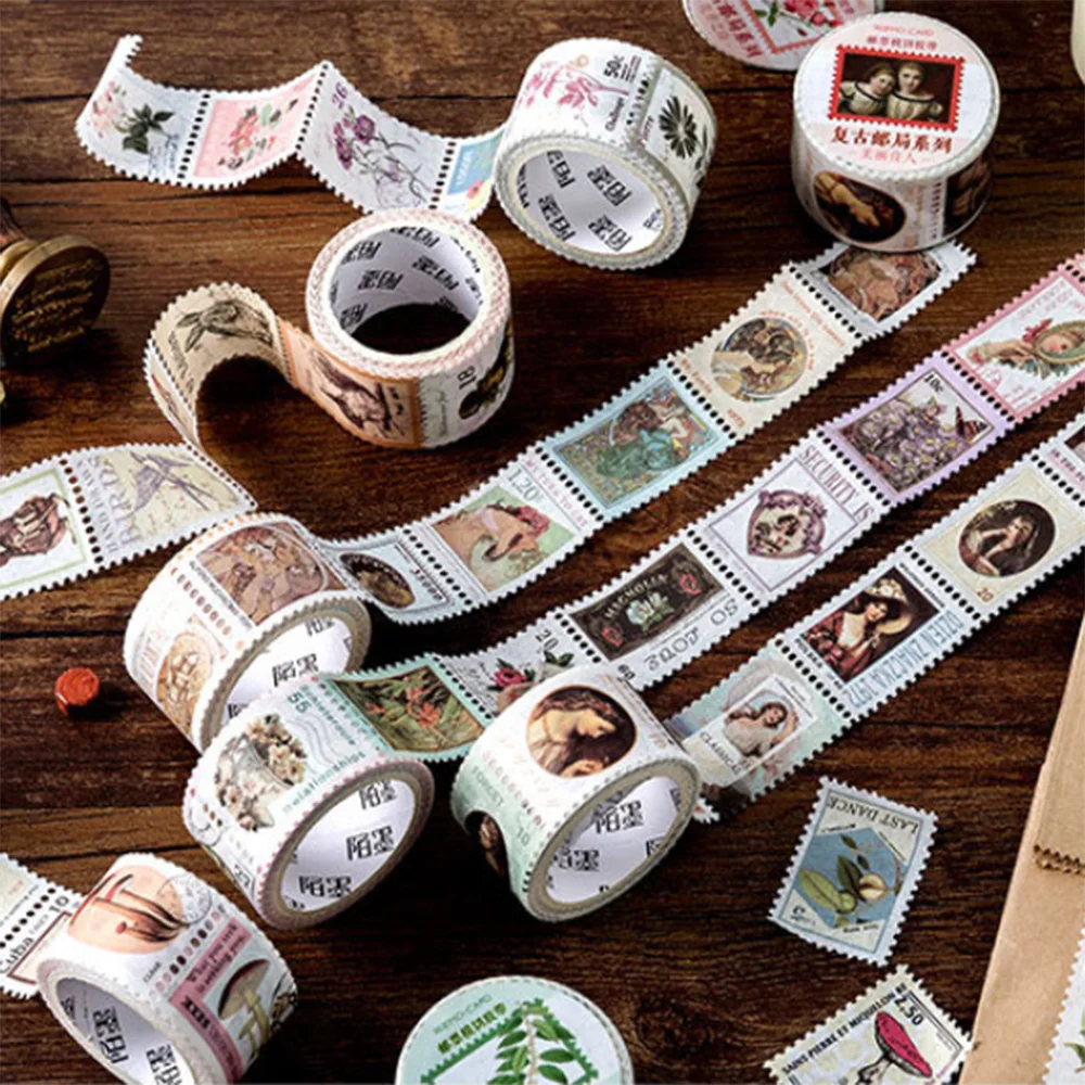25mm Vintage Simulation Stamps Washi Tape Kawaii Stationery Retro Self Adhesive Masking Tape DIY Scrapbooking Decorative Sticker