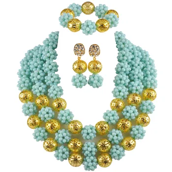 

Majalia Pale Aqua blue African Jewelry Set Nigerian Beads Wedding Jewelry Sets 3qq-28