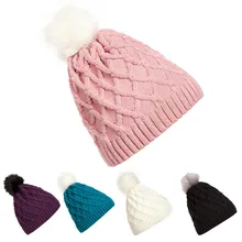 Женская осенне-зимняя шерстяная мягкая теплая вязаная шапка, Повседневные шапки для женщин, теплая зимняя меховая вязаная шерстяная шапка, вязаная крючком Лыжная Шапочка