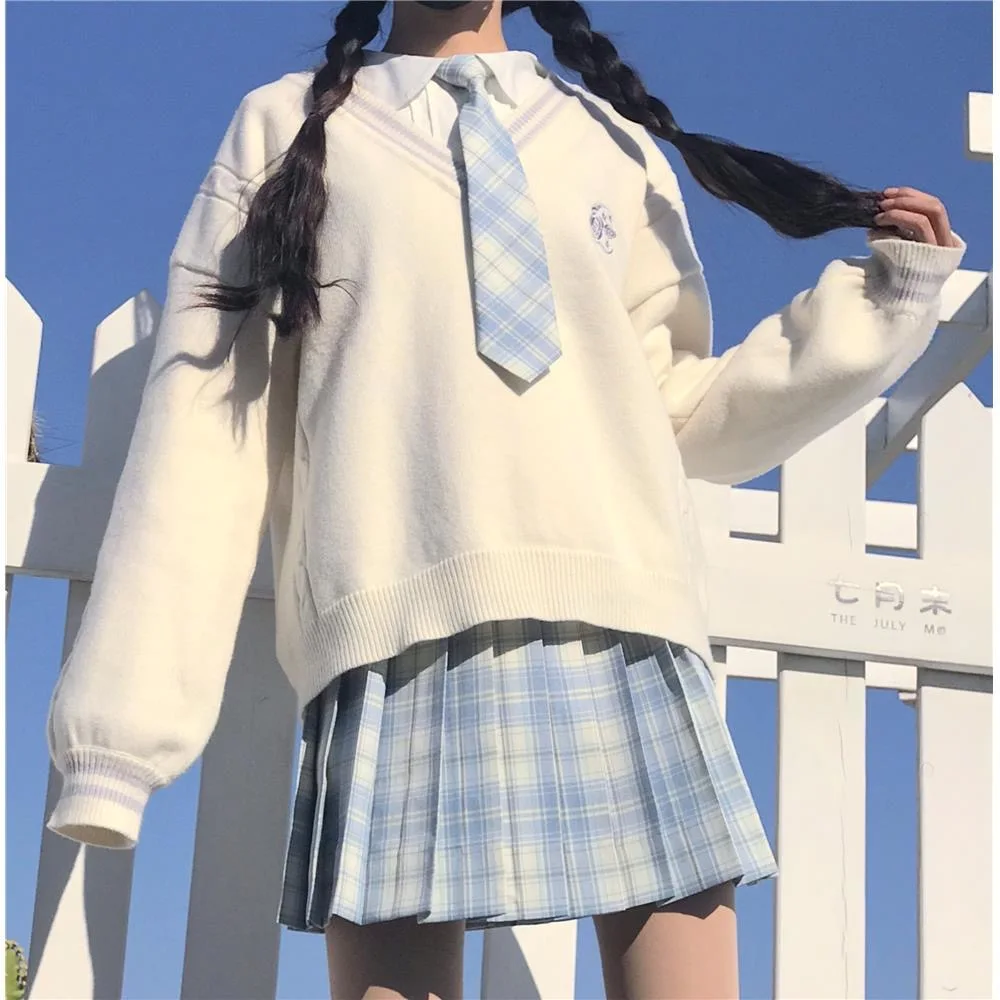 JK Uniform Genuine Long-Sleeve Sweater Japanese Fashion School Girl Uniform Sweaters Womens Clothing Navy Blue Beige