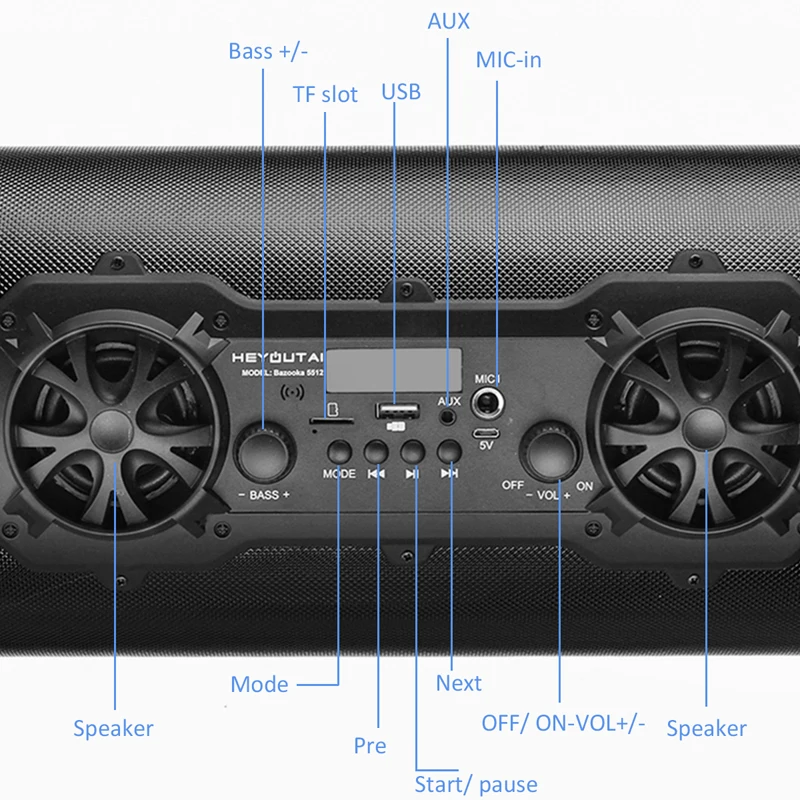 Динамик bluetooth беспроводной стерео Бас портативный динамик HiFi сабвуфер AUX USB TF карта FM радио открытый велосипед автомобиль караоке плеер