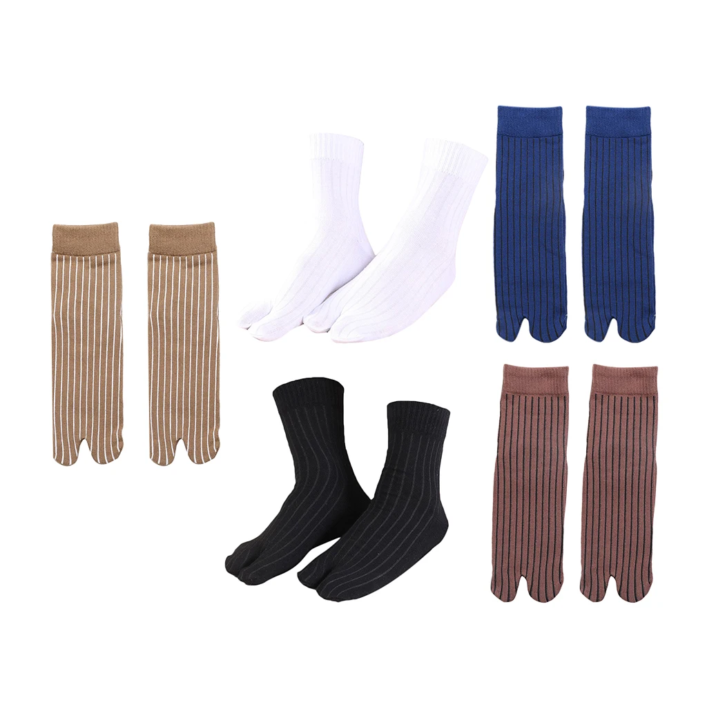 5 Pairs Men Stretchy 100% Cotton Sandal Ankle 2 Toe Socks Striped Tabi
