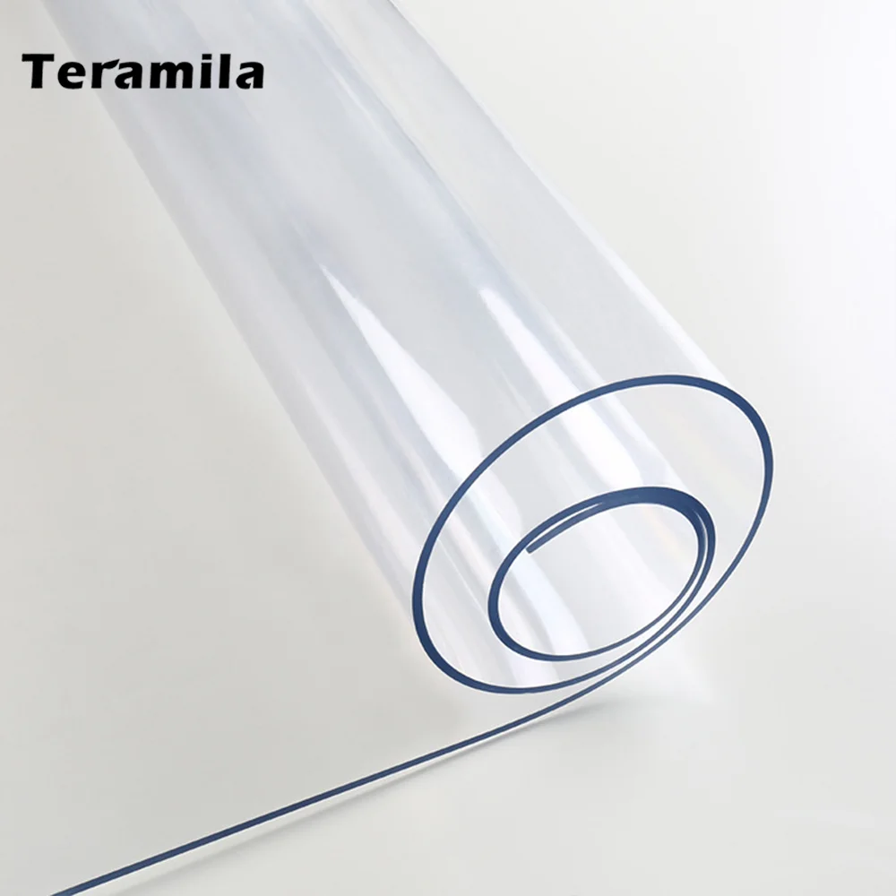 Teramila PVC Transparent Table Cloth Waterproof Oilproof Tablecloth 1.0mm/1.5mm Thick Soft Glass Ma