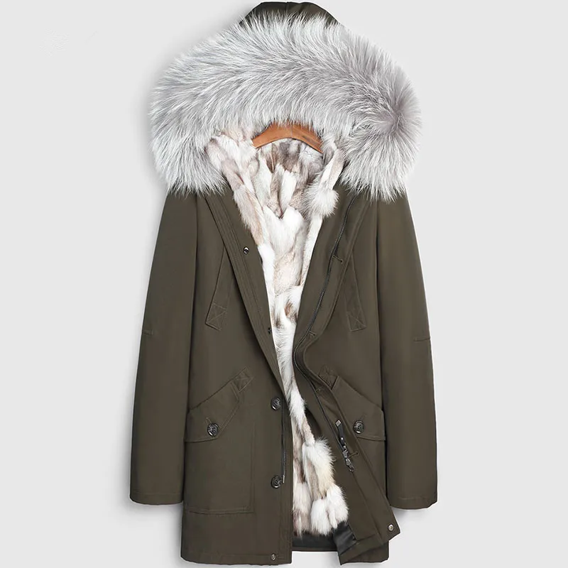 army green Зимняя мужская куртка с натуральным мехом, парка с подкладкой из натурального Лисьего меха, мужское теплое длинное пальто с воротником из меха енота, мужские парки, 4xl Erkek mon LSY1180 - Цвет: army green