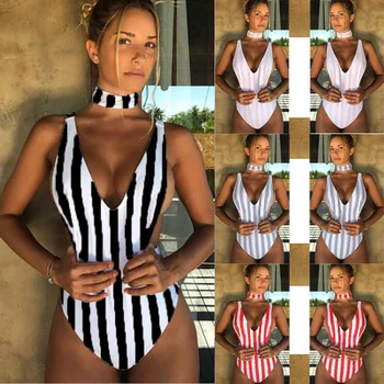 

Explosion 2020 nian Summer Sexy One-Piece Bathing Suit Stripes 0310#