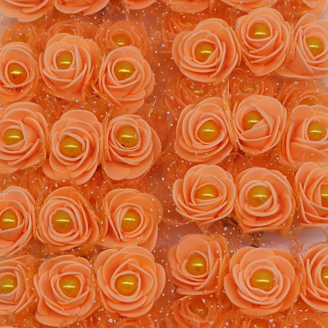 12pcs/lot 3cm Foam Mini Roses Pearl Bead Rose Artificial Flowers DIY Crafts for Wedding Decoration Bouquet Scrapbooking Supplies F09