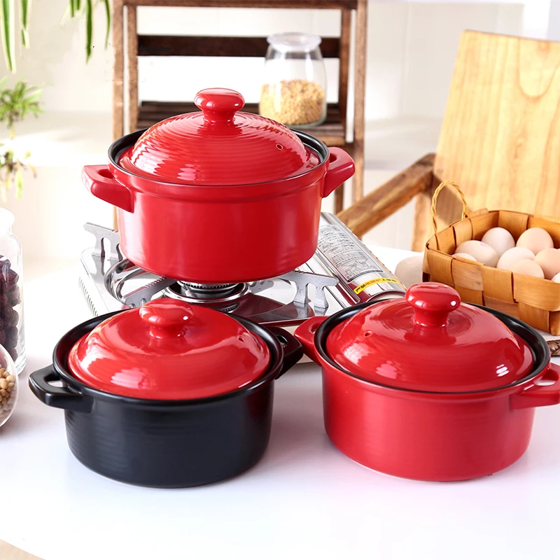 

High Temperature Resistant Ceramic Casserole Red Color Health Gift Ceramic Casserole Soup Pot 2L 3L