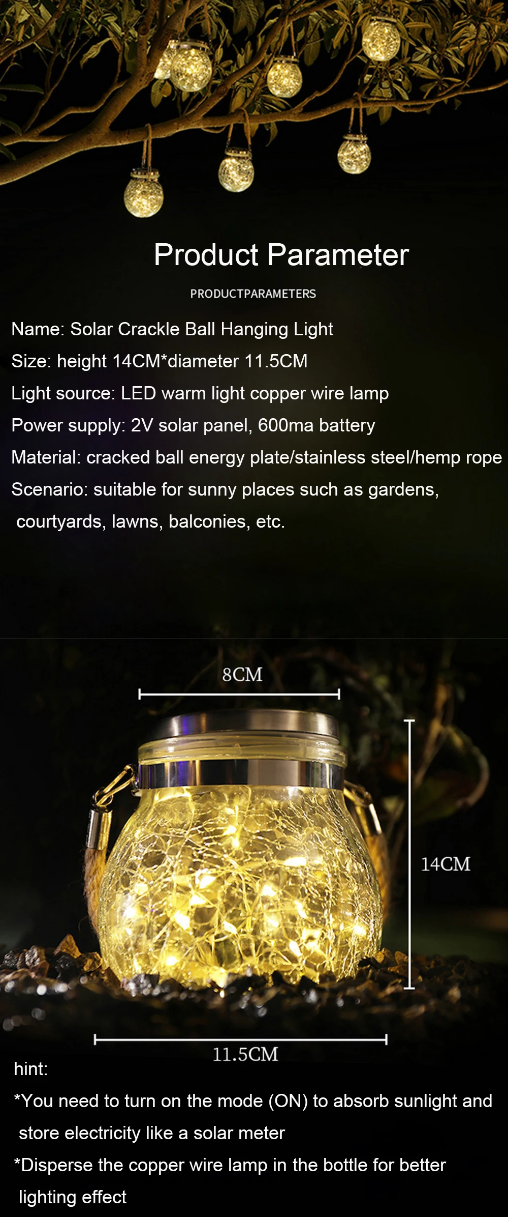 solar light bulb 30 Lamp Beads LED Outdoor Solar Cracked Glass Wishing Light Landscape Courtyard Garden Lawn Hanging Tree Lamp solar camping lights