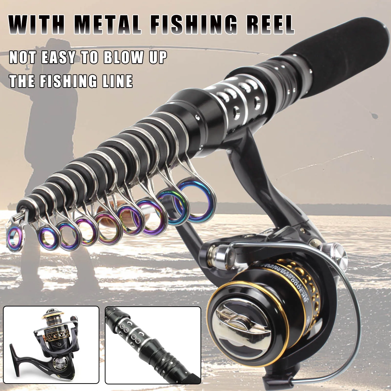 

1.5M-3.0M High Quality Rod Reel Combos Super short Pocket fishing rod telescopic Carbon Spinning Rod Travel Fishing Tackle