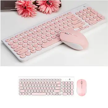 

Wireless Keyboard & Mouse Set Mini Silent Micro-motion Button Ergonomic PC Keyboard Mouse Kit For Desktop Computer Notebook Pink