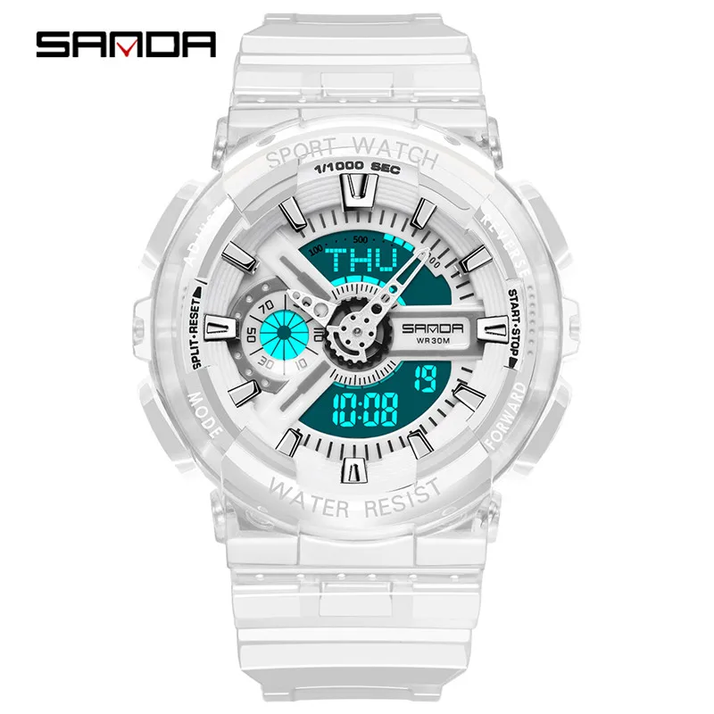 SANDA G Stijl mannen Horloges Водонепроницаемый светодиодный Спорт Horloge Vrouwen S Shock Paar Horloges reloj hombre relogio masculino Klok - Цвет: men white