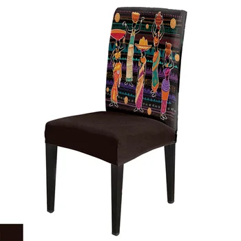 

African Women Apron Ceramic Cartoon Chair Cover Spandex Elastic Printing Dining Chair Kitchen Seat Case Stretch