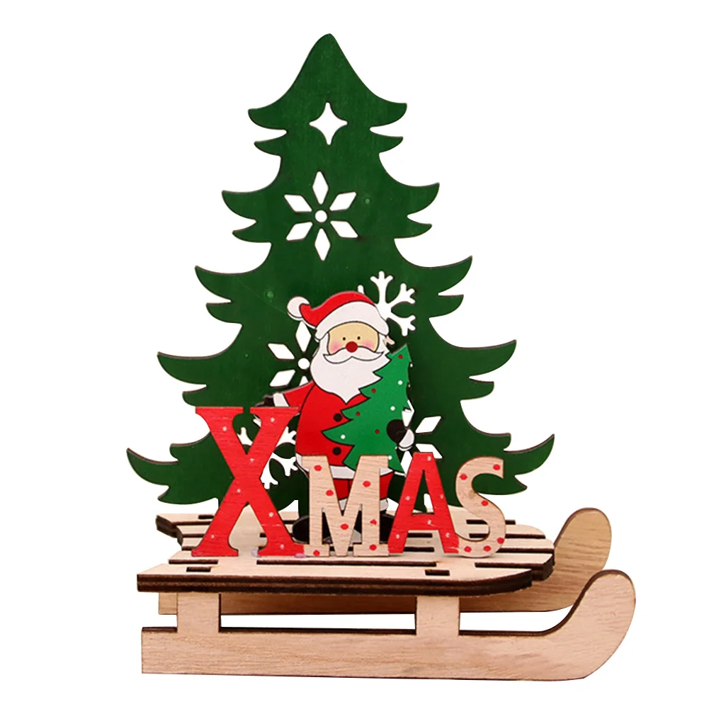 

Deer Christmas Ornament Craft Tree Shape Wooden Sled Desktop Painted Kids Gift DIY Decoration Home Party Santa Claus Cute