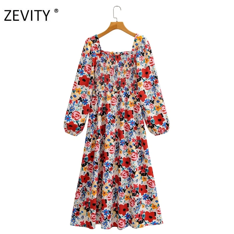 Zevity Women vintage square collar lantern sleeve print casual brand dress female elastic bust vestido chic party Dresses DS4207 Zevity Women vintage square collar lantern sleeve print casual brand dress female elastic bust vestido chic party Dresses DS4207