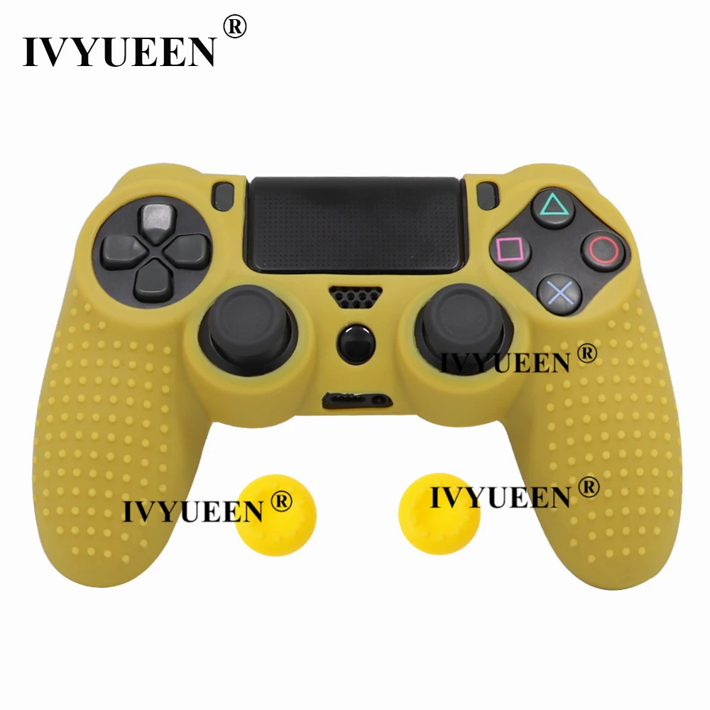 IVYUEEN Шипованный защитный силиконовый чехол для Dualshock 4 PS4 Pro тонкий чехол для контроллера и ручка для большого пальца для playstation 4 - Цвет: Цвет: желтый