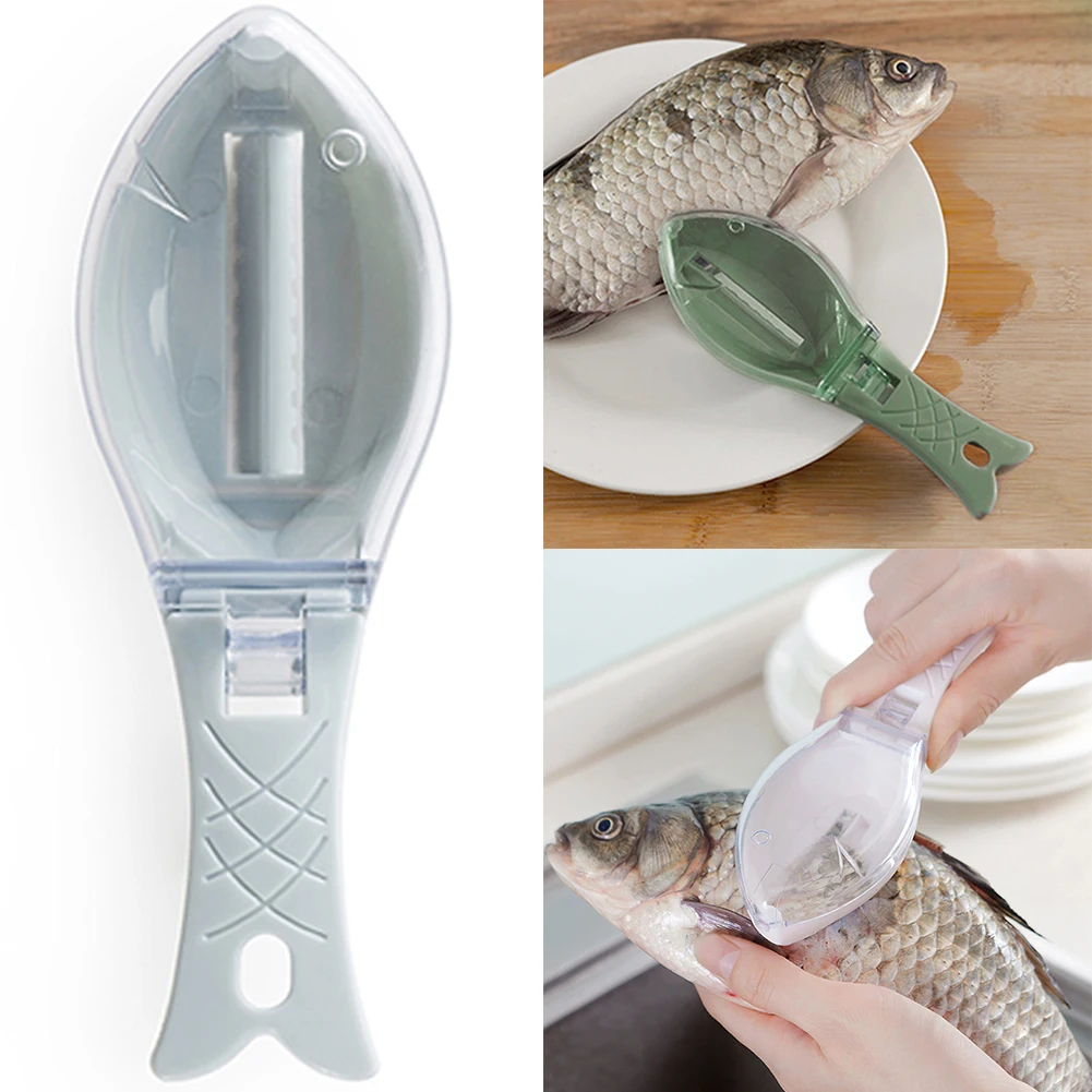 Fish Shape Plastic Fish Cleaning Tool Peelers Kitchen Cooking Grater Scraping Transparent Scales Device Portable Multifunctional