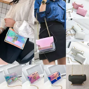 

2020 Brand New Fashion Women Transparent Laser Bag Summer Sweet Ladies Girls PVC Chain Bag Adjustable Belt Women Bags