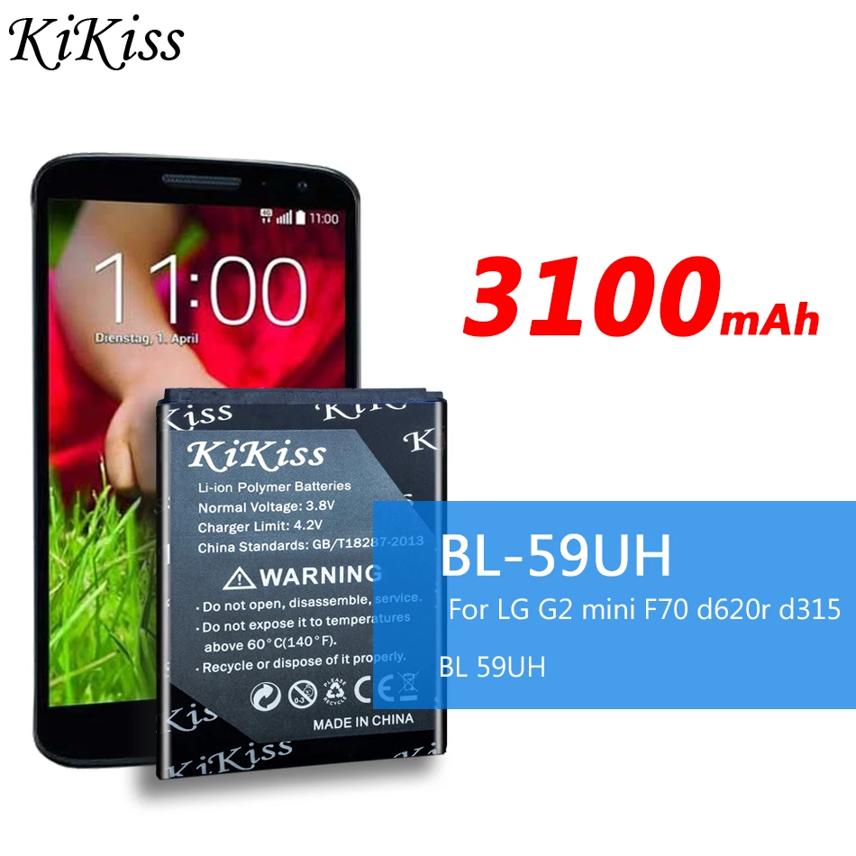 Аккумулятор большой емкости для LG G2 mini G2mini D618 D620 D620R D620K D410 D315 F70 BL 59UH 3100 мАч +