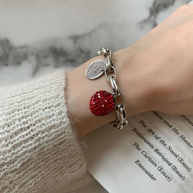 Chain Bracelets for Women Silver Thick Strawberry Zircon Party Jewelry