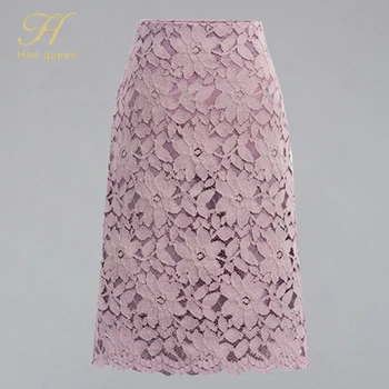 

H Han Queen Women Skirt Summer Plus Size Lace Elegant Office Skirts Womens Casual Pencil Skirt Women Knee-length High Waist 2020