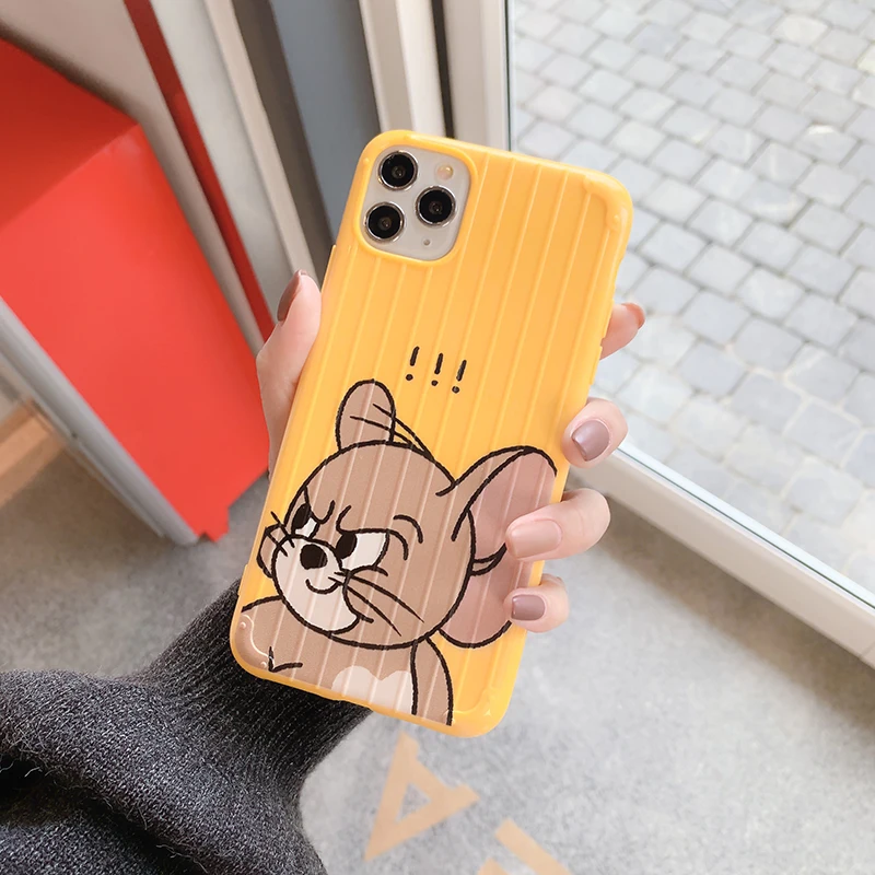 Чехлы для телефонов с мультяшным котом и мышкой для iPhone X, XR, Xs, Max, 8, 7, 6, 6s Plus, 11 Pro, Max, 3D полосатый чемодан, мягкая задняя крышка из ТПУ
